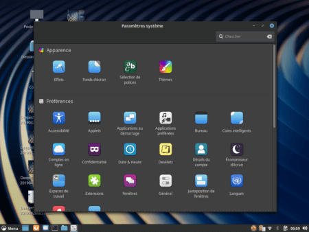 Fedora 30 - Cinnamon - Centre de configuration