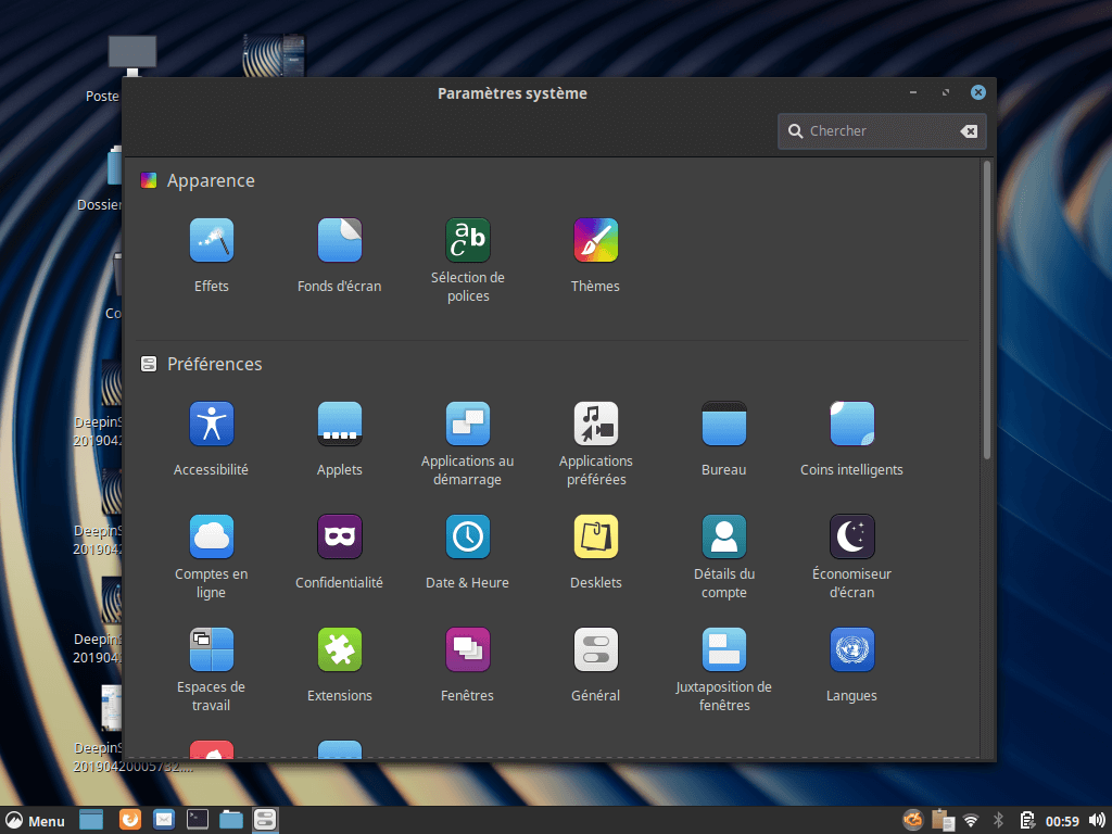 Fedora 30 - Cinnamon - Centre de configuration