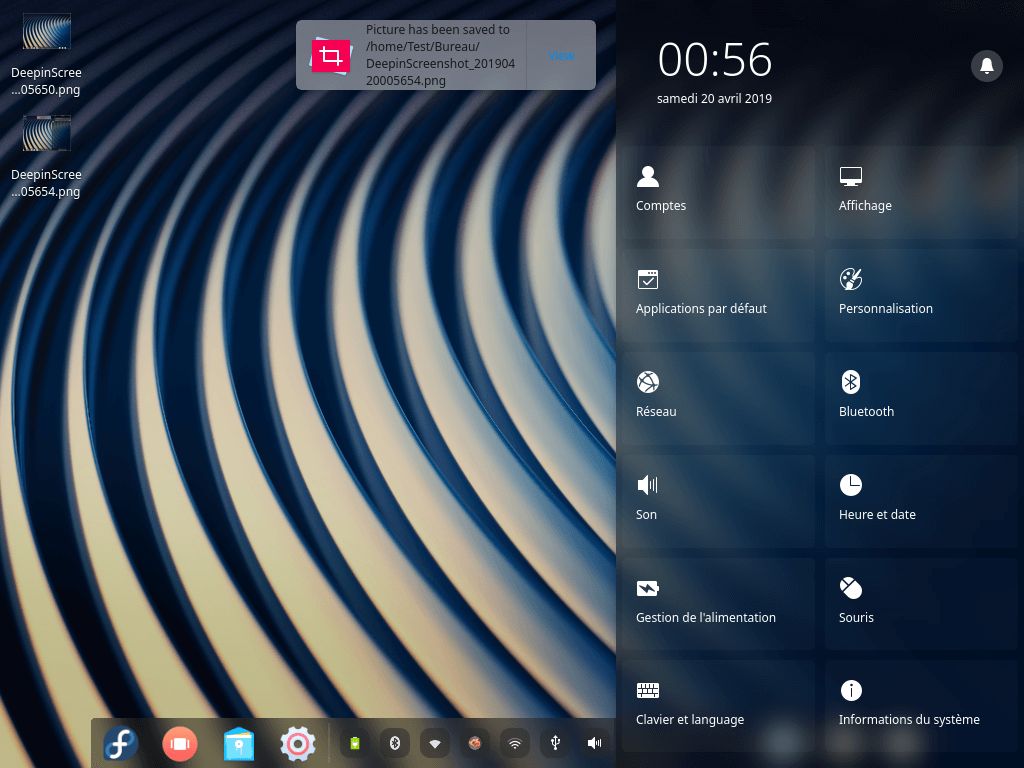 Fedora 30 - Deepin - Panneau de configuration