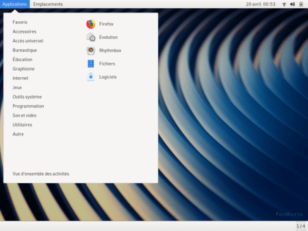 Fedora 30 - GNOME Classique - Menu