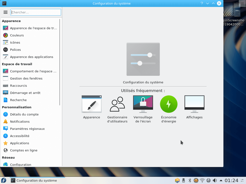 Fedora 30 - KDE - Centre de configuration