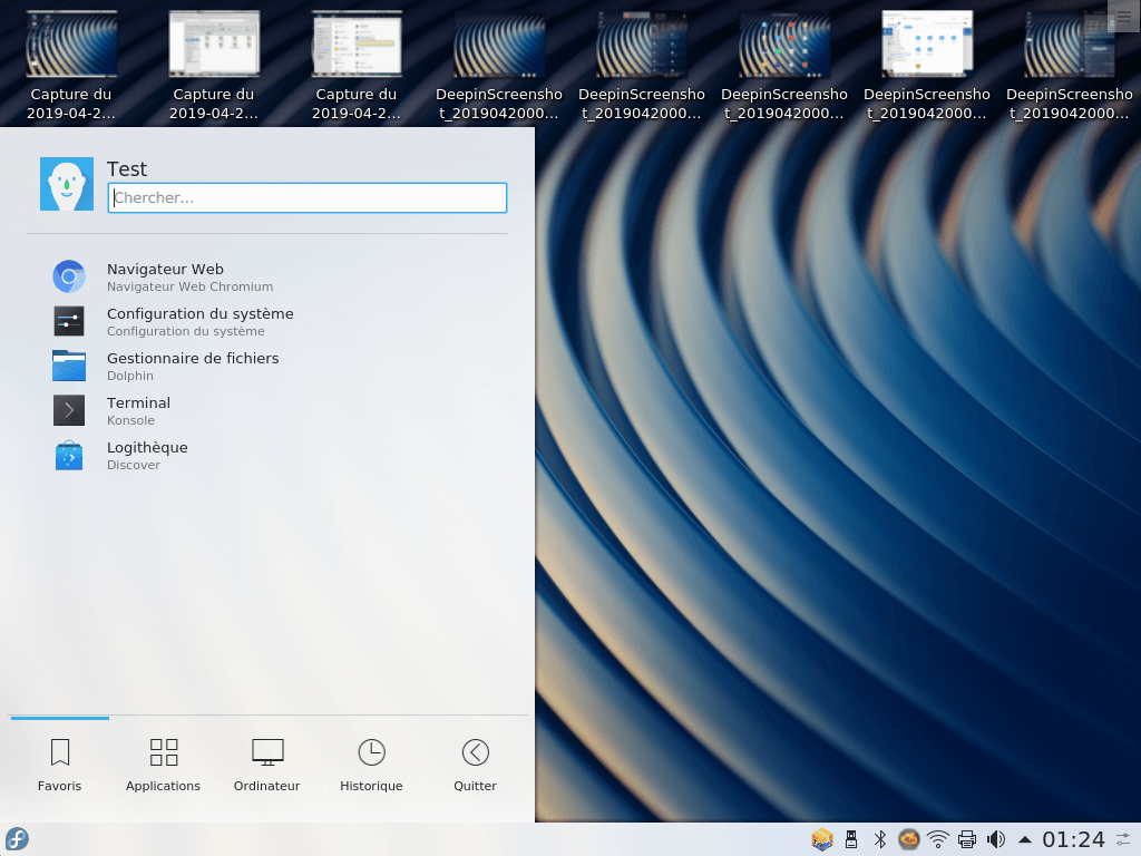 Fedora 30 - KDE - Menu