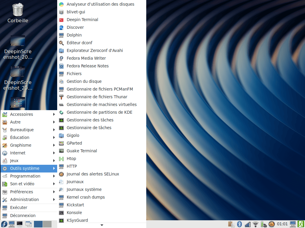 Fedora 30 - LXDE - Menu