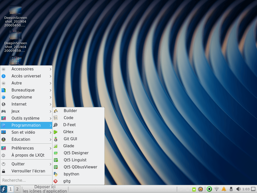 Fedora 30 - LXQt - Menu