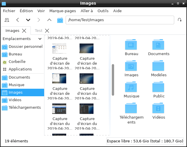 Fedora 30 - LXQt - Nouvelle vue du gestionnaire de fichiers