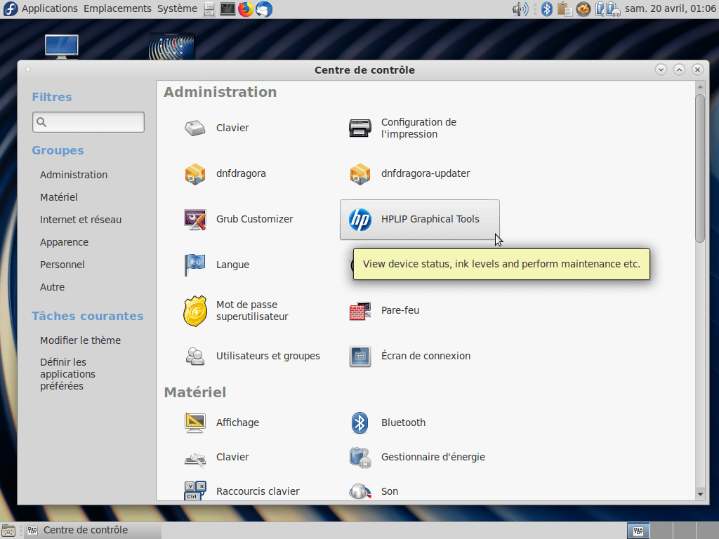 Fedora 30 - MATE - Centre de configuration