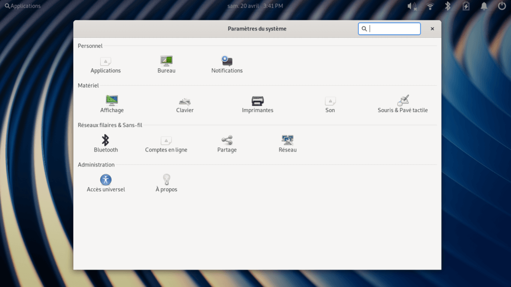 Fedora 30 - Pantheon - Centre de contrôle