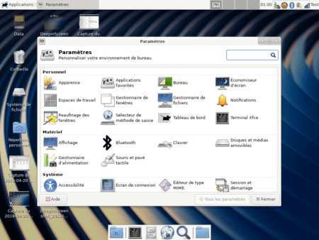 Fedora 30 - XFCE - Centre de configuration