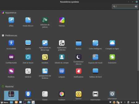 Fedora 31 - Cinnamon - Centre de contrôle
