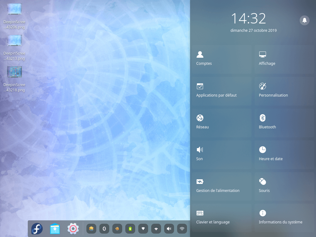 Fedora 31 - Deepin - Centre de contrôle