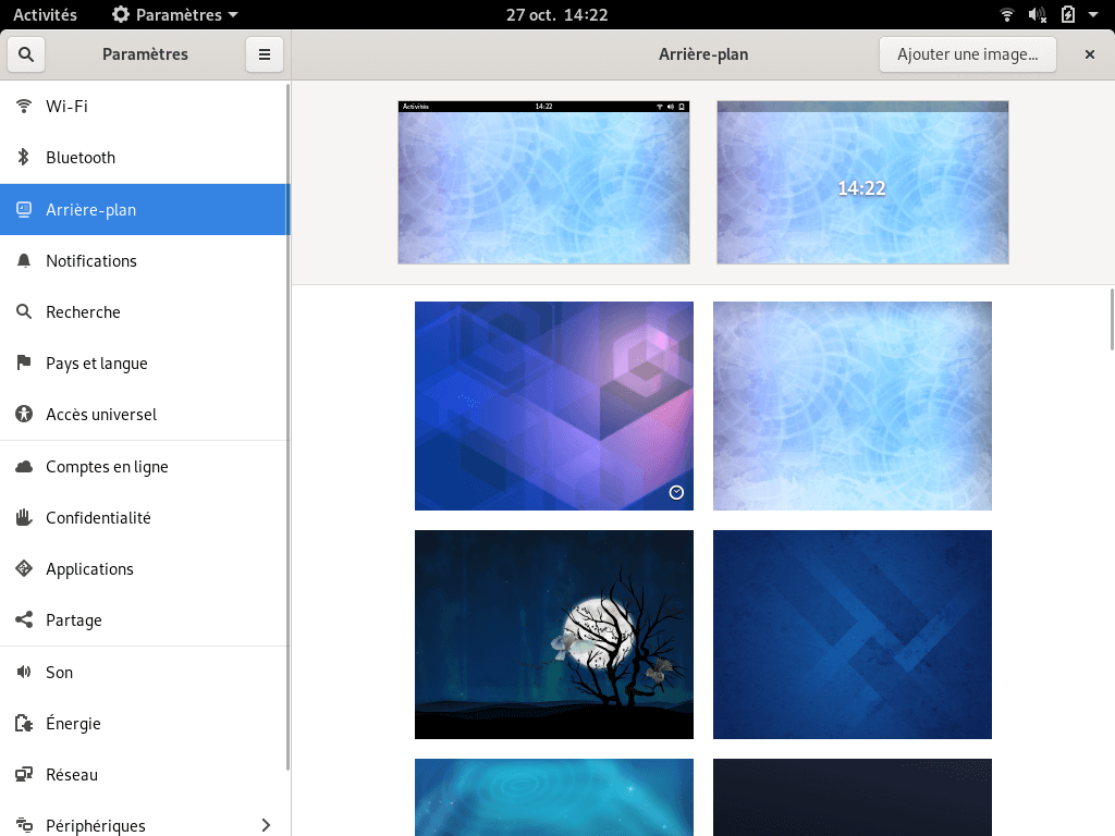 Fedora 31 - GNOME - Nouveau panneau de configuration des fonds d'écran