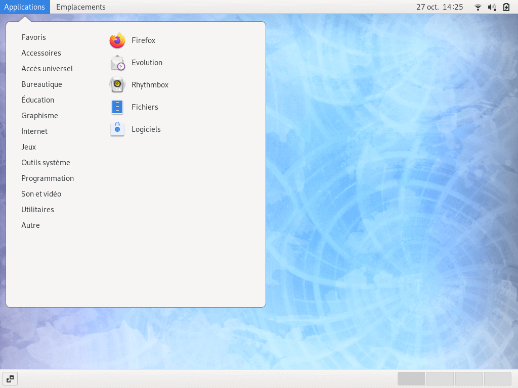 Fedora 31 - GNOME classique - Menu