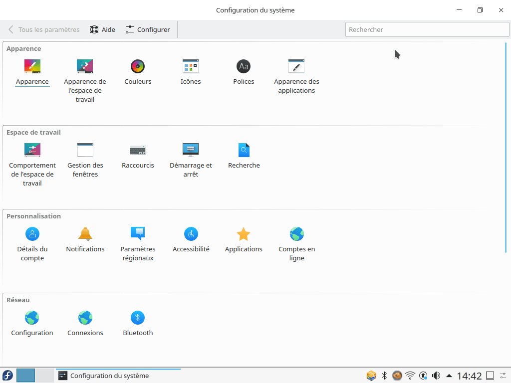 Fedora 31 - KDE - Centre de contrôle