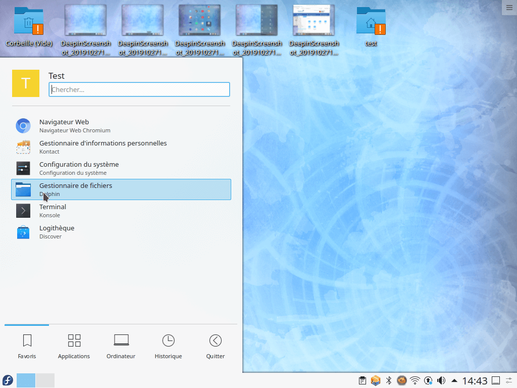 Fedora 31 - KDE - Menu