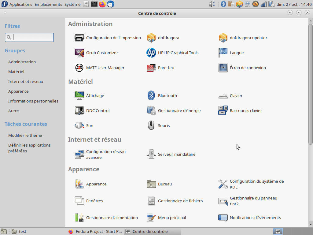 Fedora 31 - MATE - Centre de controle