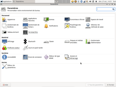 Fedora 31 - XFCE - Centre de contrôle