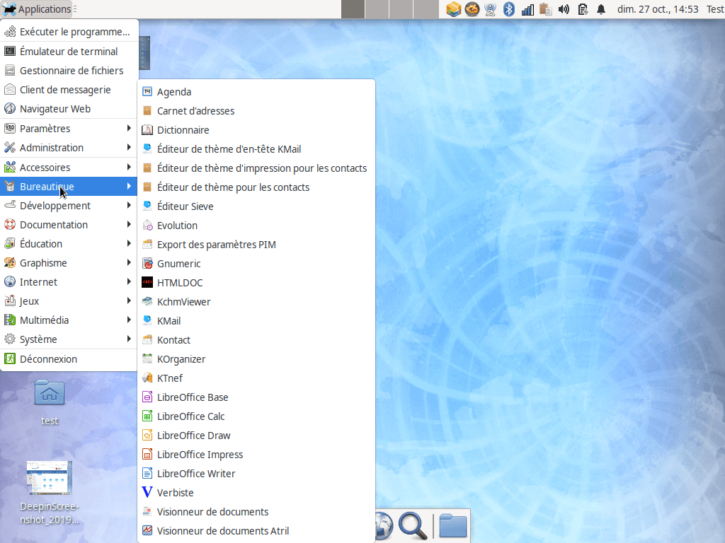 Fedora 31 - XFCE - Menu