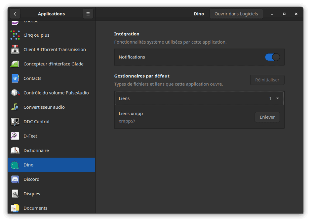 Fedora 32 - GNOME - Centre de configuration