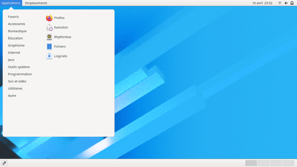 Fedora 32 - GNOME classique - Menu
