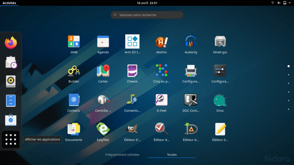 Fedora 32 - GNOME - Menu