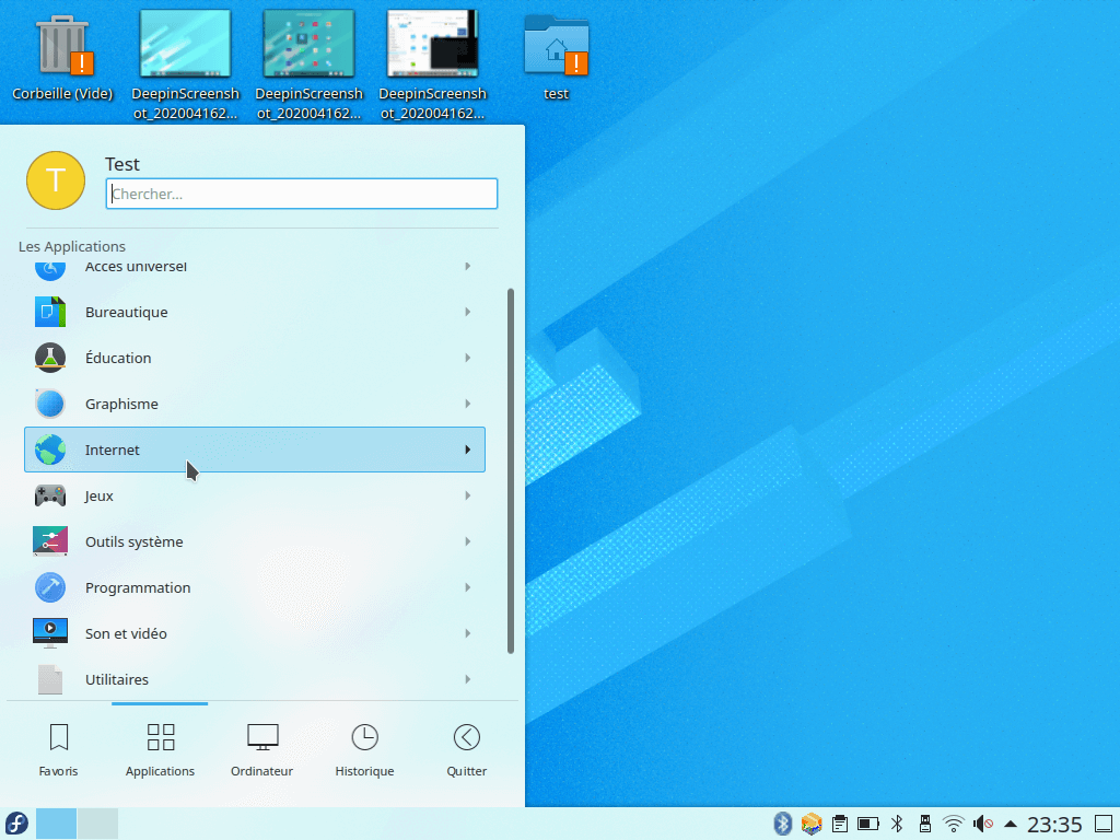 Fedora 32 - KDE - Menu