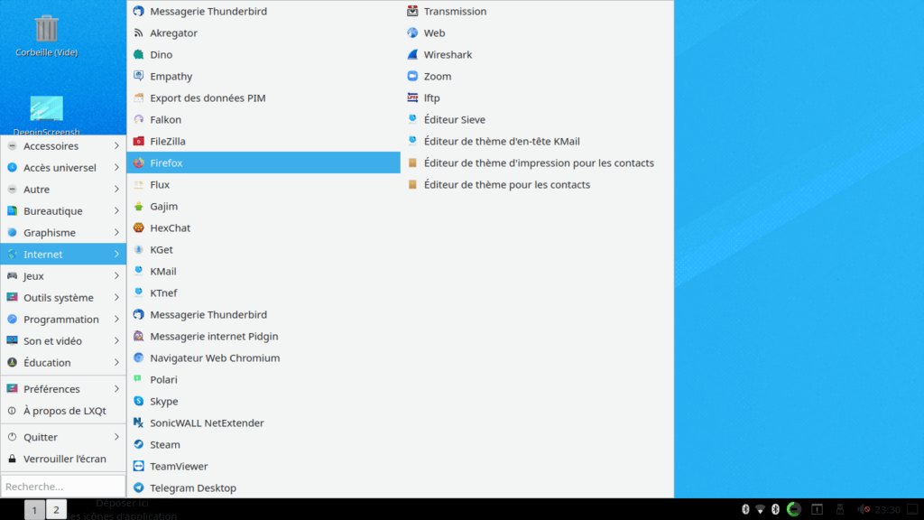 Fedora 32 - LXQt - Menu