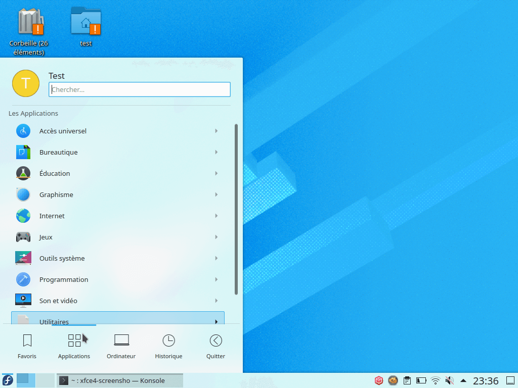 Fedora 33 - KDE - Menu