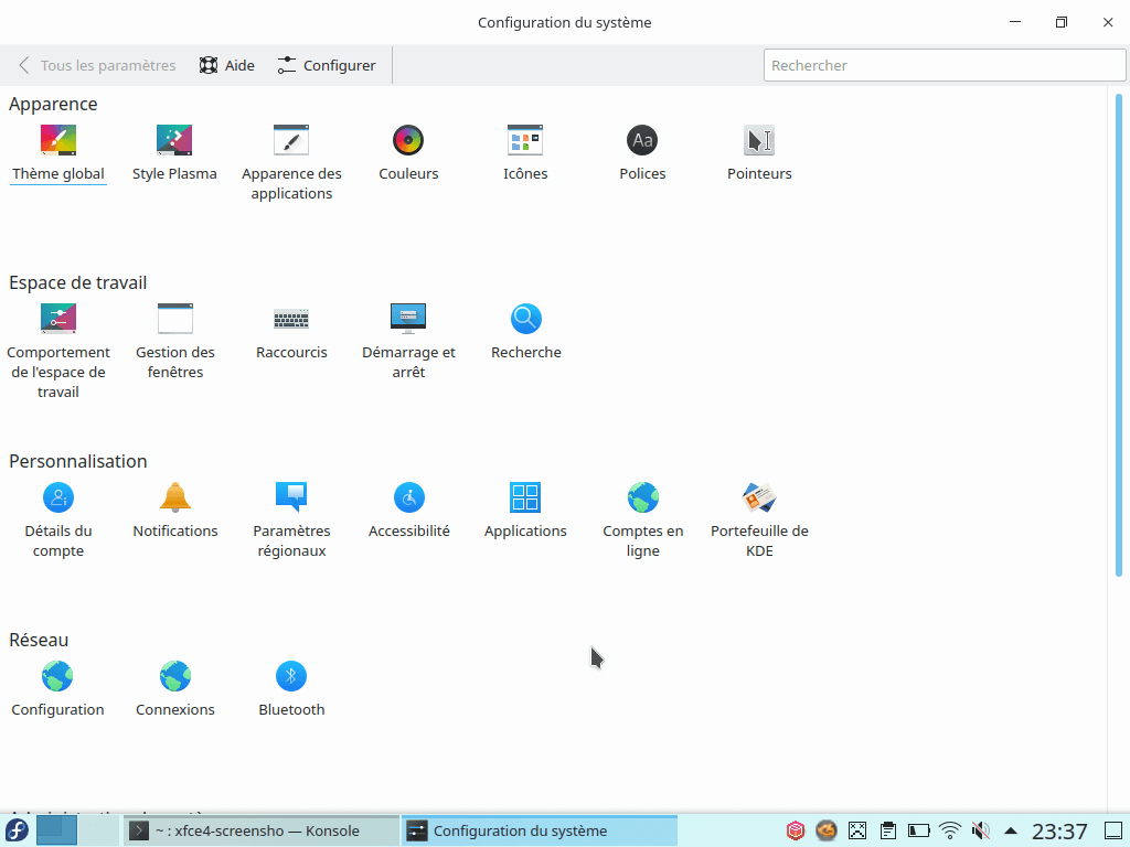 Fedora 33 - KDE - Panneau de configuration