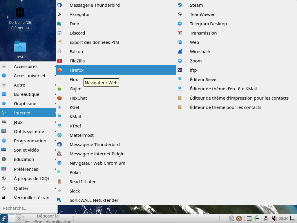 Fedora 33 - LXQt - Menu