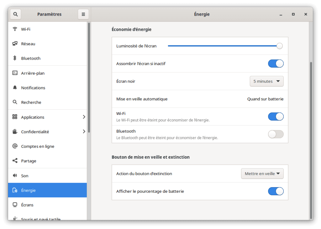 Fedora 33 - GNOME - Pourcentage batterie