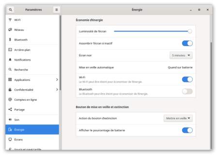 Fedora 33 - GNOME - Pourcentage batterie