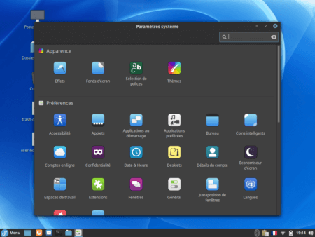 Fedora 34 - Cinnamon - Centre de contrôles