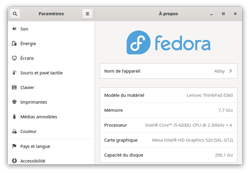 Fedora 34 - GNOME - A propos