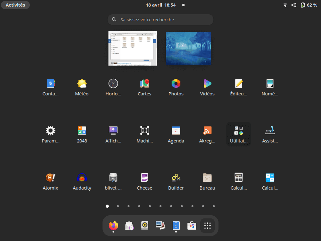 Fedora 34 - GNOME - Liste des applications