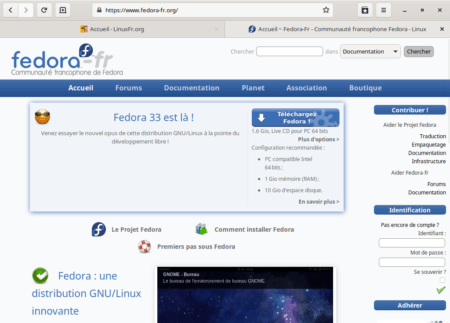Fedora 34 - GNOME - Web onglets