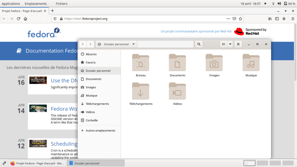 Fedora 34 - GNOME classique - Applciations