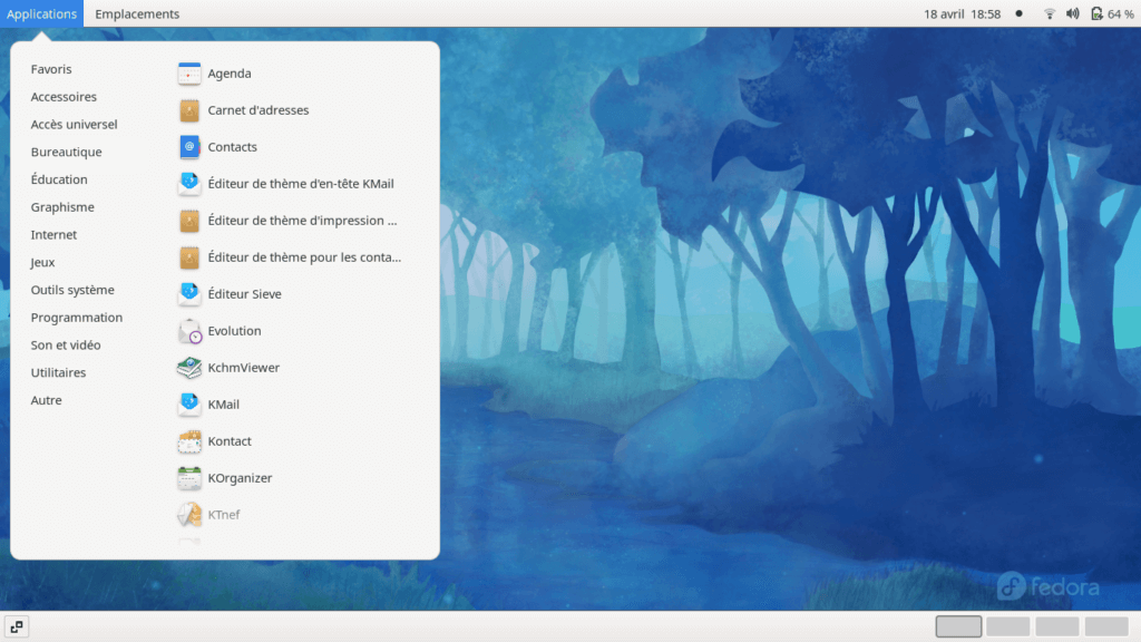 Fedora 34 - GNOME classique-Menu