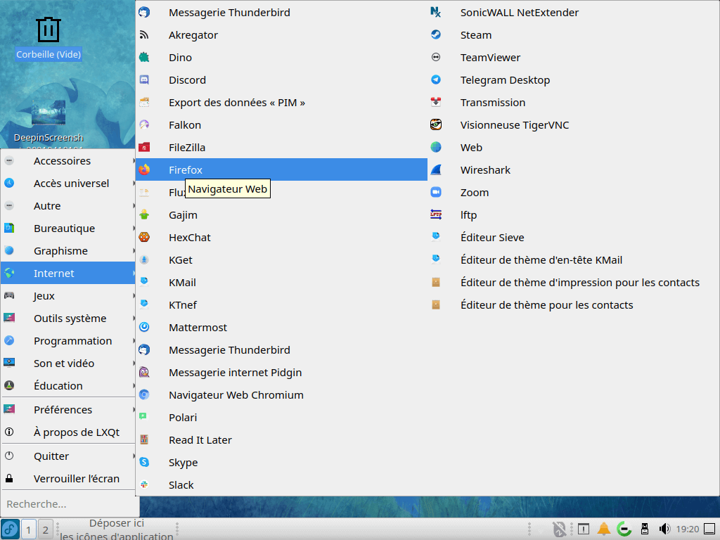 Fedora 34 - LXQt - Menu
