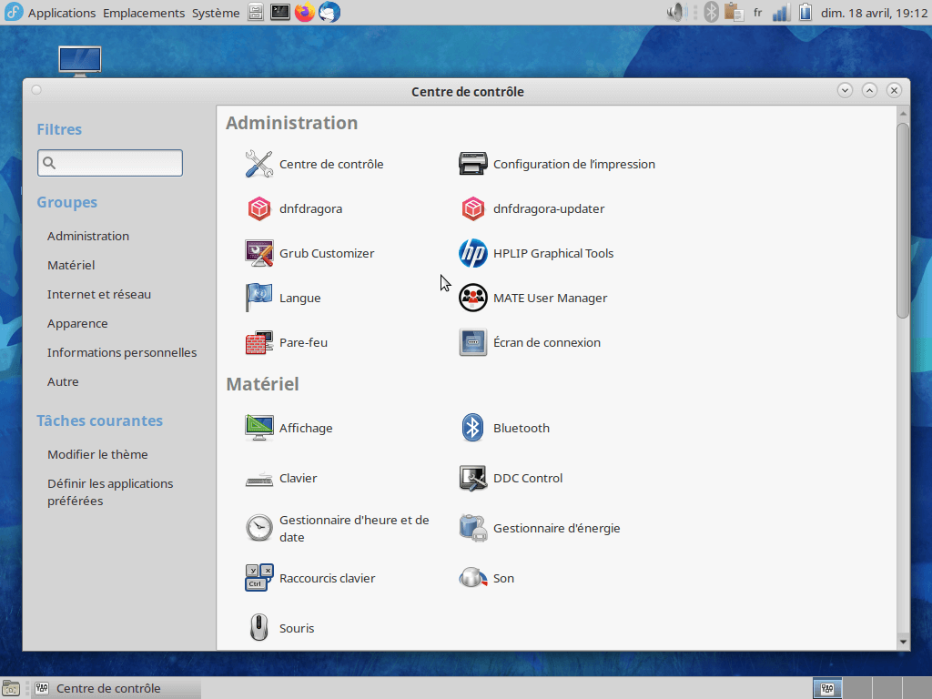 Fedora 34 - MATE-Centre de contrôles