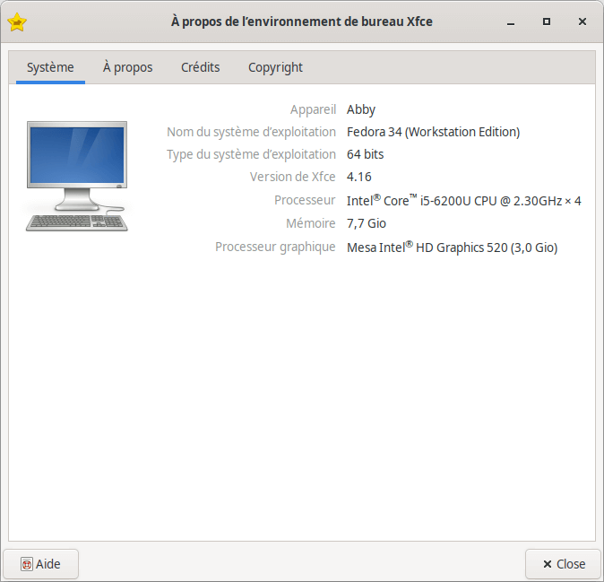 Fedora 34 - XFCE - À propos