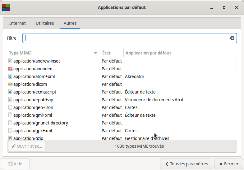 Fedora 34 - XFCE - Applications par défaut