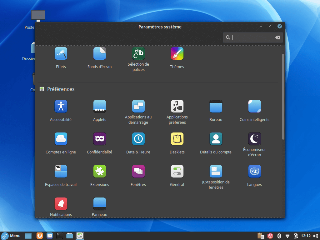 Fedora 35 - Cinnamon - Centre de configuration