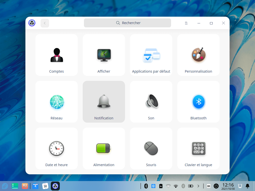 Fedora 35 - Deepin - Centre de configuration