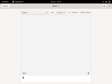 Fedora 35 - GNOME - Calculatrice clavier