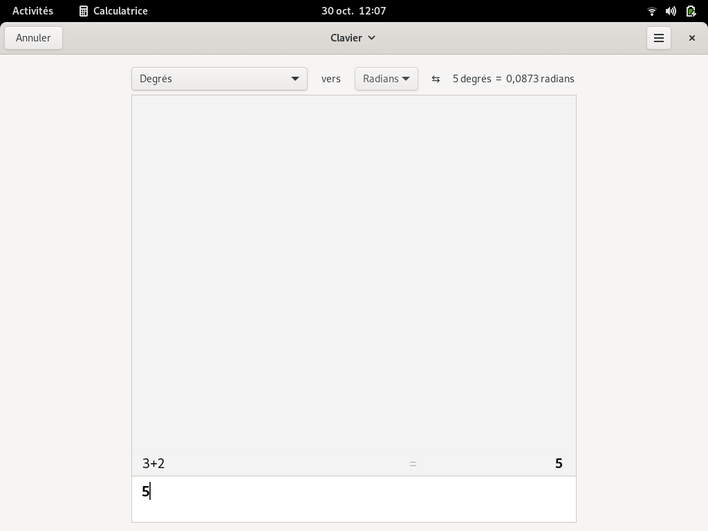 Fedora 35 - GNOME - Calculatrice clavier