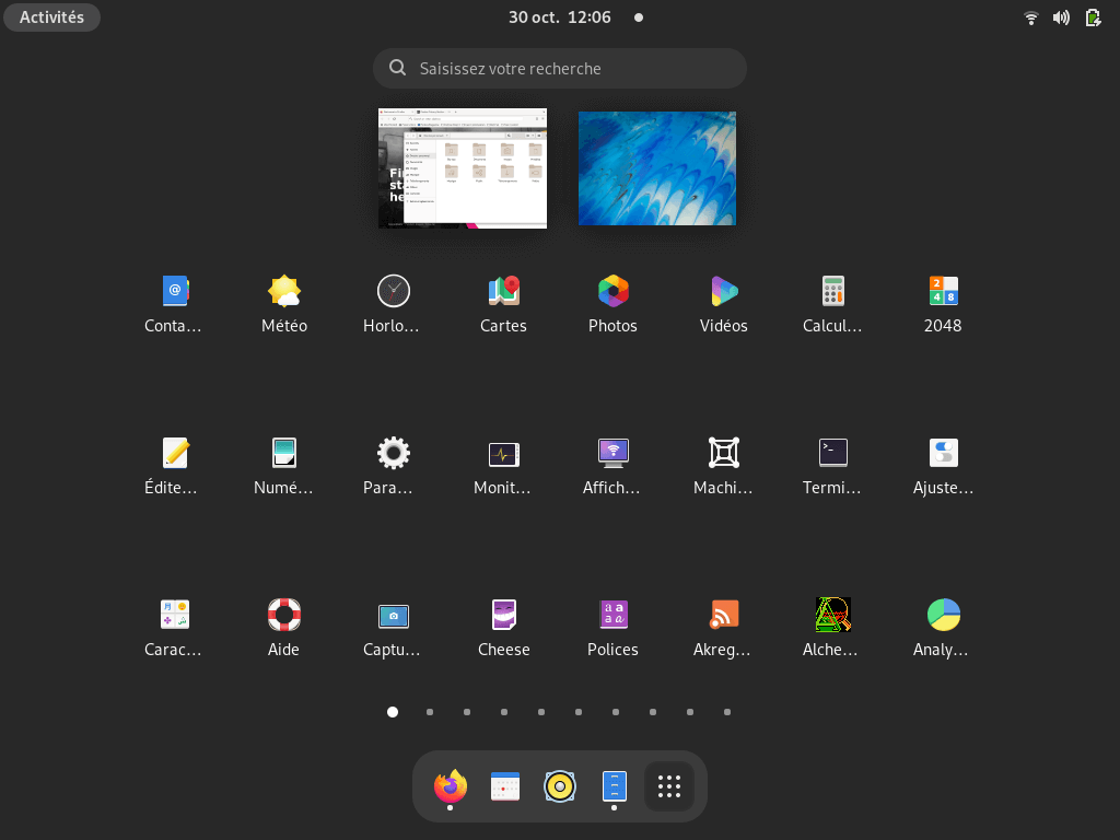 Fedora 35 - GNOME - Liste des applications