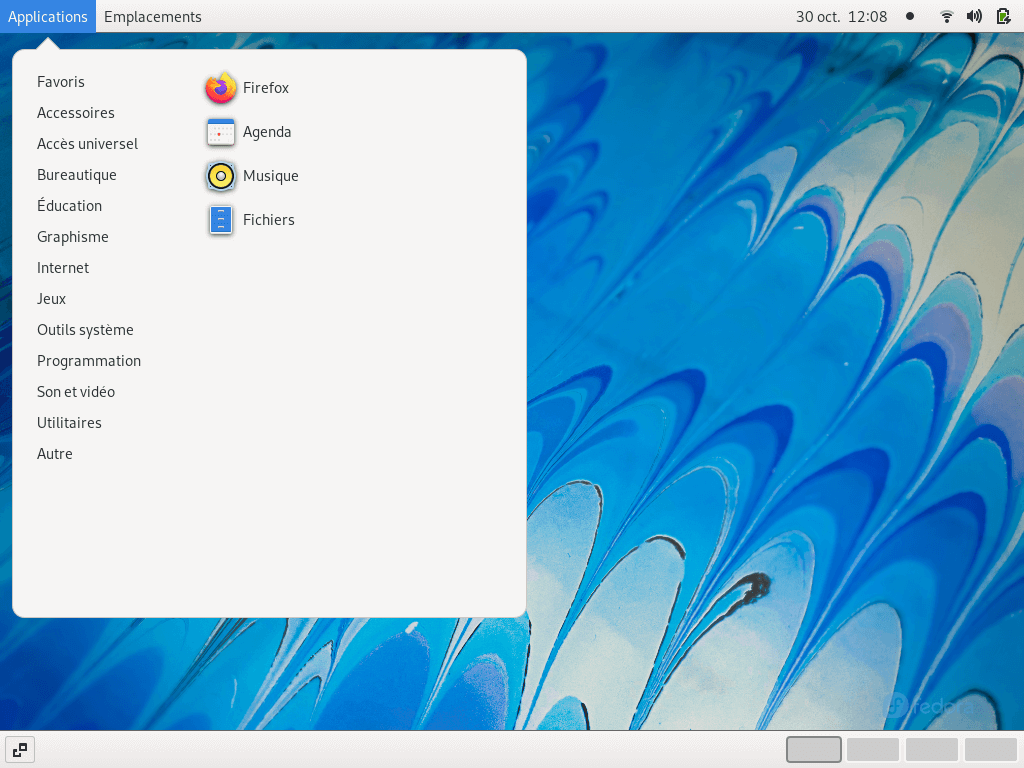 Fedora 35 - GNOME classique - Menu