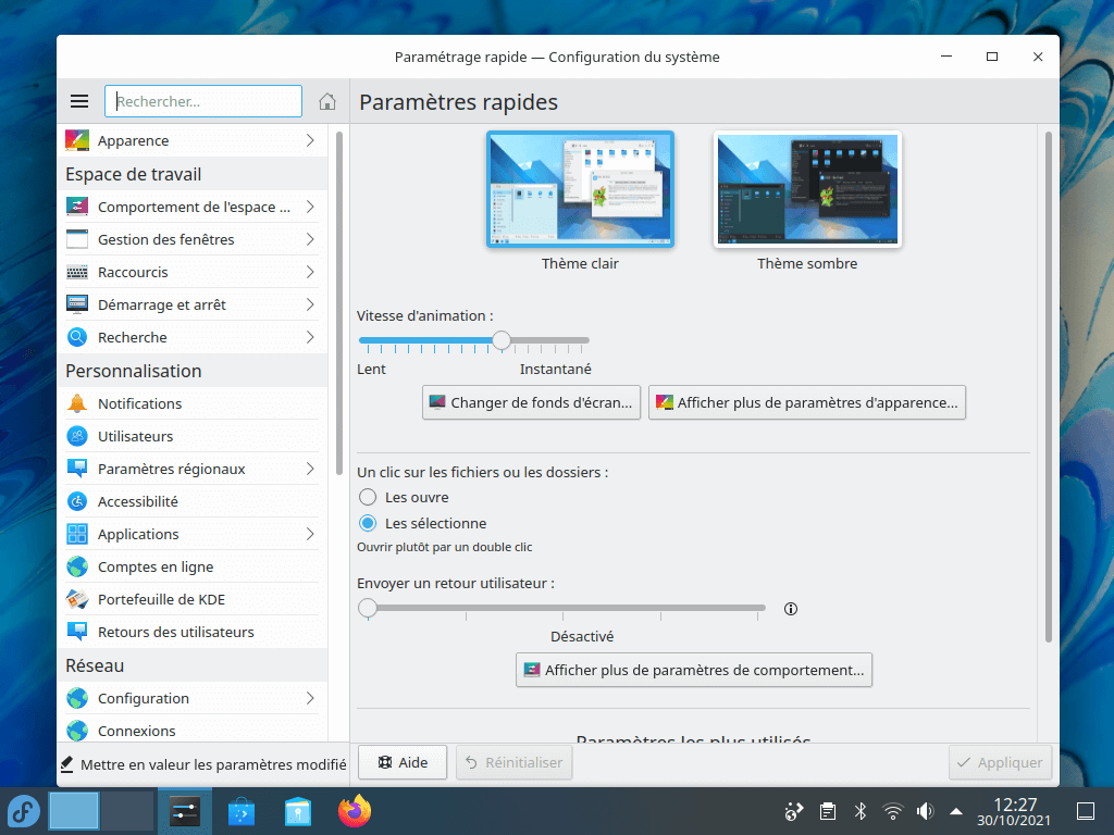 Fedora 35 - KDE Plasma - Centre de configuration