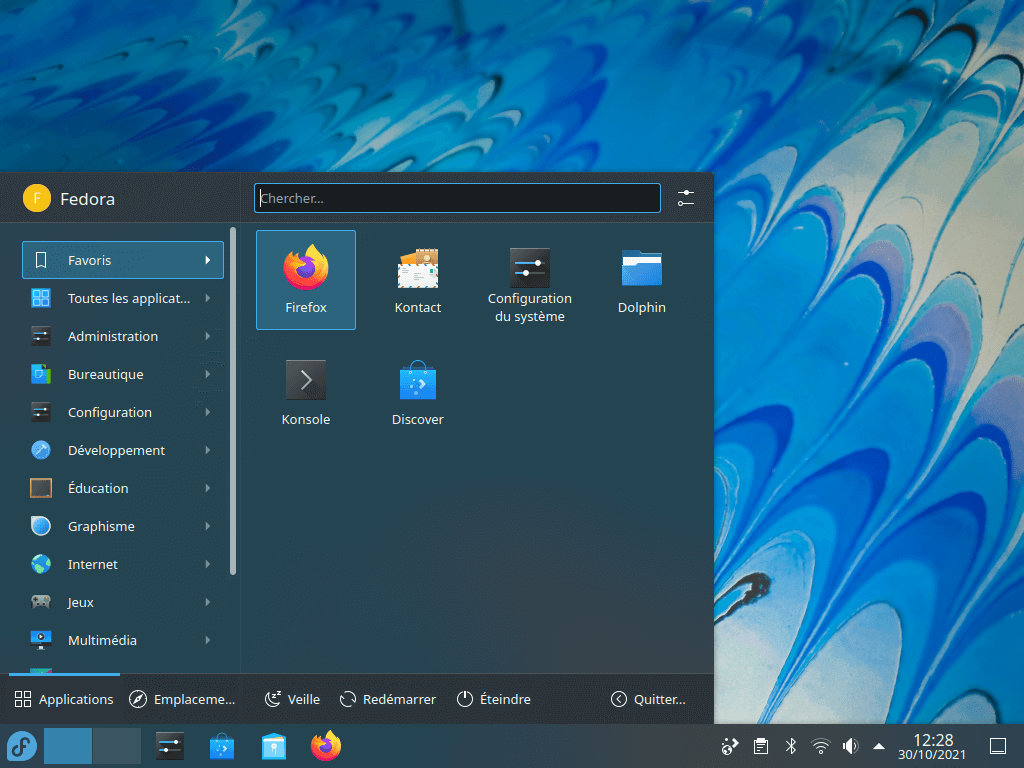 Fedora 35 - KDE Plasma - Menu