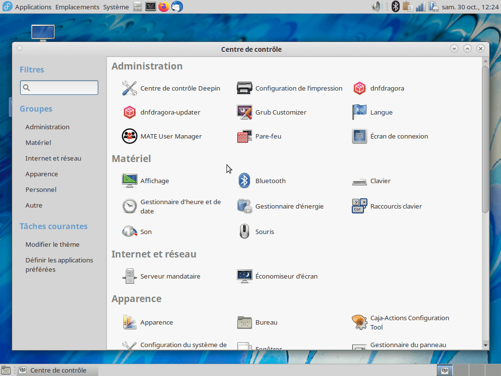 Fedora 35 - MATE - Centre de contrôle